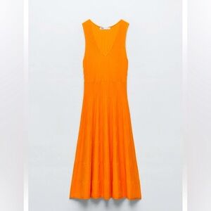 Zara Orange Knit Midi Dress - size: S
